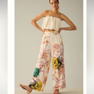 Maeve Pink Floral Wide Leg Pants (Anthropologie)